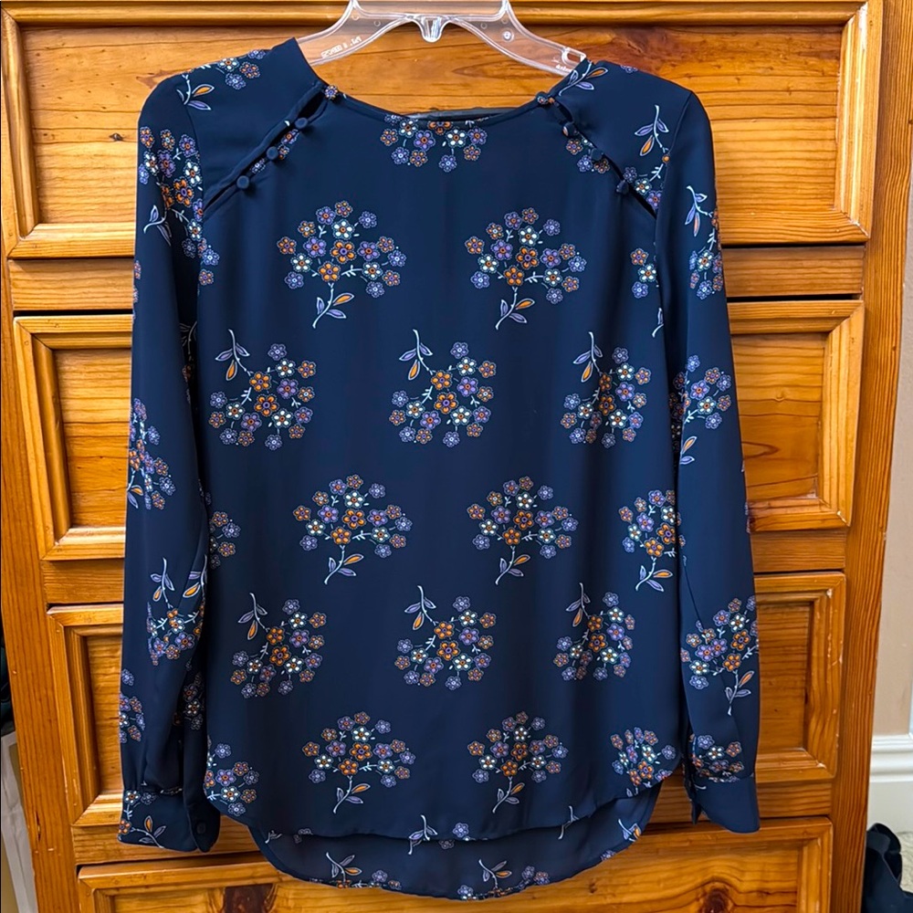 Loft Blouse Black and Floral SZ XS